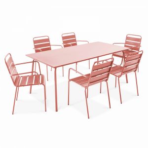 Image de Oviala Palavas - Table de jardin et 6 fauteuils en métal argile - Rose