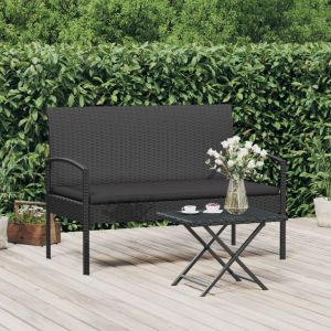 VidaXL Banc de jardin avec coussin noir 105 cm r&eacute;sine tress&eacute;e
