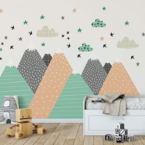 Ambiance Stickers Muraux Enfants D&eacute;coration Chambre B&eacute;b&eacute; - Autocollant Sticker Mural Adhesif G&eacute;ant Montagnes Scandinaves Darinka - H120 x L180 cm