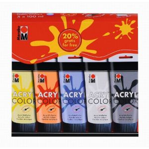 Image de Marabu Acryl Color, assortiment"Basic", 5 x 100 ml - Peintures acryliques