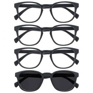 OPULIZE Pop Pack 4 Lunettes De Lecture Avec Lecteur Soleil Rétro Rond Lisse Gris Mat Hommes Femmes RRRS2-7 +2,50