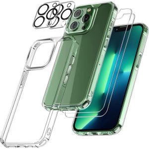 Podec iPhone 13 pro max Case Transparent - Bundle with 2x Screen Protector + 2x Camera Protector - Phone Case with Protective Glass - Case Transparent
