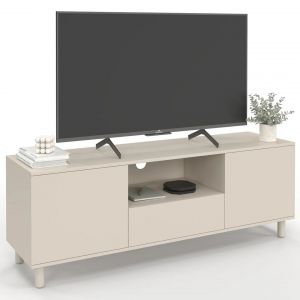 Idmarket Meuble TV 140 cm BERTILLE 3 portes bois beige