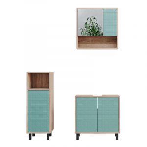 Ensemble de meubles de salle de bain Agasta, Vert menthe, 3 pièces, avec armoire de milieu, Vicco