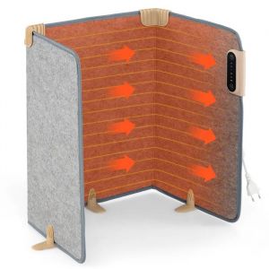 COSTWAY Chauffe-Pieds Sous le Bureau Pliable en 3 Volets avec Thermostat Minuterie, Protection Contre la Surchauffe Gris