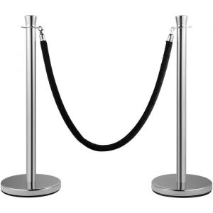 VEVOR Poteau de Guidage 2PCs, Barrière de Balisage pour Contrôle de Foules avec Corde en Velours Noir de 1,5 m, pour Délimitation Séparation File d'Attente en Public École Théâtre Hôtel Exposition