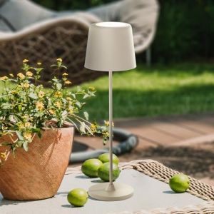 Lightbox LED lampe de table pour intérieur & extérieur | 37 cm / 23 cm de hauteur, Ø 10 cm | lampe de table beige d'extérieur avec variateur tactile | mobile/sans fil/portable | rechargeable par