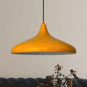 Champion Suspension Industrielle en Métal Jaune Peint à la Main – Lustre Vintage E27 Ø35 cm pour Salon, Chambre ou Salle à Manger