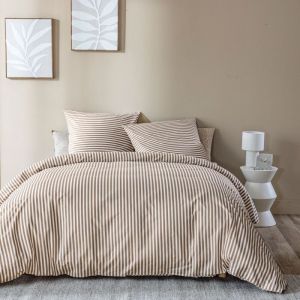 Terre de Nuit Parure de lit 260x240 coton &agrave; rayures marron Horizon