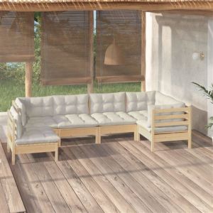 VidaXL Salon de jardin 6 pcs avec coussins crème Bois de pin