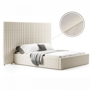 Lit Coffre Avec Grande Tête De Lit Tissu Velours Côtelé Ou Tissu Bouclette Monaco - Velours Côtelé Beige - 180x2
