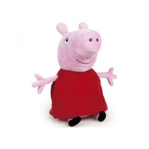 Peluche geante peppa pig robe rouge 60 cm - set grande peluche peppa le cochon xl avec 1 carte offerte - doudou enfant