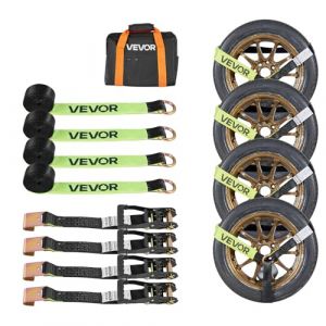 VEVOR Sangles d'Arrimage de Roue avec Crochet Plat, Kit d&rsquo;Arrimage de Voiture avec Capacit&eacute; de Charge 1512 kg, R&eacute;sistance &agrave; la Rupture 4540 kg, Kit de Fixation pour VTT Moto Camion SUV Remorque