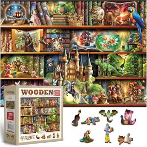 Wooden City Puzzle 1010 pièces en bois : Histoires sur chaque étagère