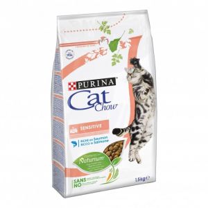 Purina Sensitive avec NaturiumTM - Riche en Saumon - 1,5 KG - Croquettes pour Chat Adulte