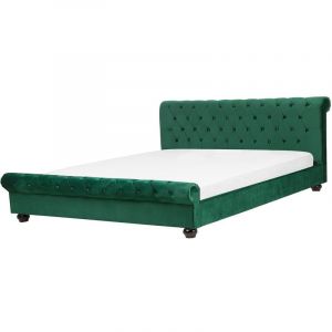 Image de Beliani Lit chesterfield en velours vert 180 x 200 cm AVALLON