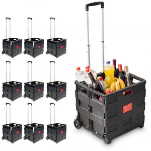 Relaxdays Chariot de Courses, Lot de 10, Caisse Pliable, Charge maximale 35 kg, H x L x P : env. 100 x 42 x 37, Noir