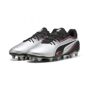 Puma King Match FG/AG JR, Chaussure de Football Unisexe Silver Black-Sun Struck White,