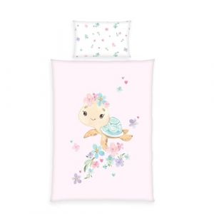 Herding Babybest Parure de Lit Little Turtle, Taie d'oreiller 40 x 60 cm avec rabat, housse de couette 100 x 135 cm, Avec fermeture &eacute;clair, 100% coton/renforc&eacute;