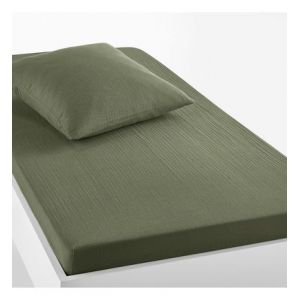 Drap housse enfant uni gaze de coton, K l aki Grisé Taille 90x190 cm