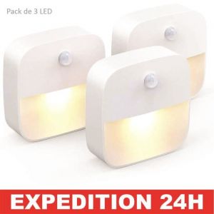 3 Veilleuse Led, Lampe De Nuit Murale Avec Détecteur De Mouvement Autocollante, Veilleuse Murale Pour Salle De Bains, Chambre, Coulo
