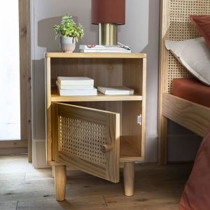 Terre de Nuit Table de chevet cannage en pin massif - CH17023 - Bois naturel