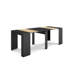 Skraut Home | Table Console Extensible | Console Meuble | 220 | pour 10 Personnes | Table à Manger | Style Moderne | Noir et chêne