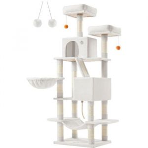 Arbre à chat hauteur 168cm tissu peluche multi-niveaux intérieur blanc