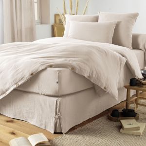 Cache-sommier gaze de coton luxe 90 x 190 cm Gaia Pampa naturel