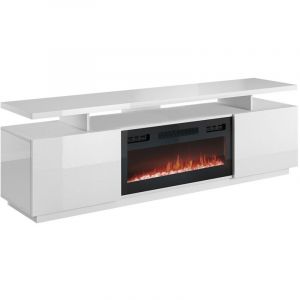 Mobilier1 - Meuble tv Charlotte 151, Blanc + Blanc brillant, Le nombre de portes: 0, Nombre de tiroirs: 0, 180x56x40cm