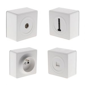 Zenitech Prise électrique - Vulco - Prise 2 pôles avec terre - Prise TV Ø9,52 mm - RJ45 et téléphone 8 plots