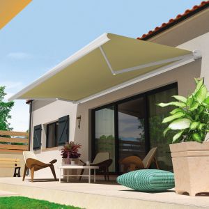 Intersun Store Banne Coffre Galene 4,00x3,00 M (Motoris&eacute; Secours &Agrave; T&eacute;l&eacute;commande + Led - Blanc - Ecrue)