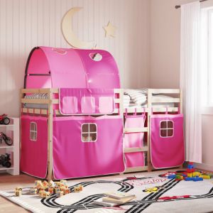 VidaXL Lit Superposé Avec Rideaux Rose 90x190 Cm Bois Pin Massif