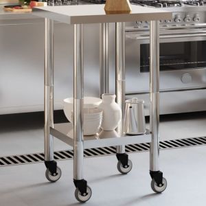 VidaXL Table de travail de cuisine avec roues 55x55x85 cm inox