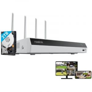 Reolink Caméra de Surveillance nvr Dual-Band Wi-Fi 6 12 Canaux pour Enregistrement 24h/7j Fiable, hdd 2To Intégré, Supporte Les Caméras WiFi, Blanc