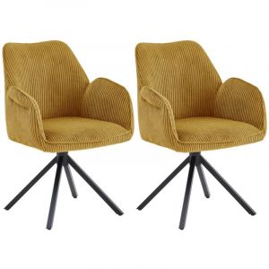 Image de Delia - Lot de 2 Fauteuils de table Pivotants Tissu Velours Côtelé Jaune