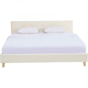 Homifab - Lit adulte 180x200 cm avec t&ecirc;te de lit capitonn&eacute;e en velours beige - Milo