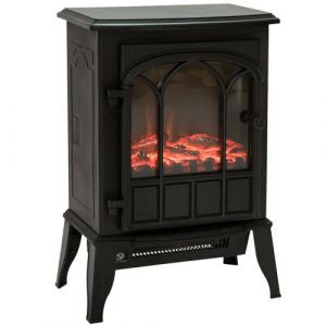 Homcom Cheminée électrique poêle style rétro 1000-2000 W simulation flammes LED porte noir 42x28x54cm noir