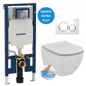 Image de Geberit Pack WC Bâti-support extra-plat UP720 + WC Ideal Standard Tesi Aquablade + Abattant softclose + Plaque Blanc/Chrome