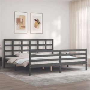 VidaXL Bedframe met hoofdbord massief hout grijs 200x200 cm3194008