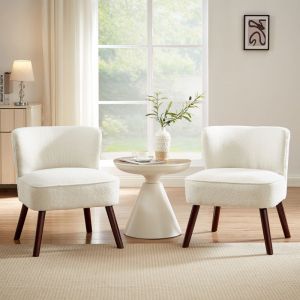 Sicaan - Lot de 2 fauteuils cocktail jofi en tissu bouclette blanc