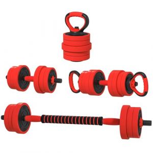 Kit haltères musculation réglables 4 en 1 - total 20 Kg - disques, barres, clips de sécurité inclus - noir rouge