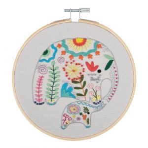 Trimits Kit de broderie &ndash; 15 cm pour d&eacute;butant, comprend des fils en bambou, un support d'aiguille et des instructions (fran&ccedil;ais non garanti), &eacute;l&eacute;phants