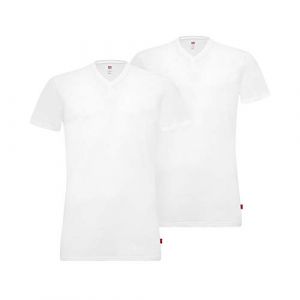 Levi's MEN V-NECK 2P T- T-shirt, Blanc (white 300), Small (Lot de 2) Homme