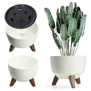 KADAX Pot de Fleurs en Plastique sur Trois Pieds, Effet Bois pour Sublimer la Décoration de Votre Maison et de Votre Jardin, Intérieur et Extérieur
