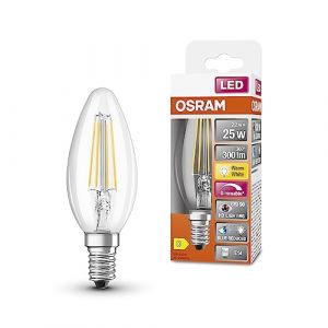 Osram Superstar + Classic B Fil 25 LED lampe, E14, Mini-Tens Shape, 2,2W, 300lm, 2700K, Lumière blanche chaude, charge pour les yeux inférieure, moustiquable