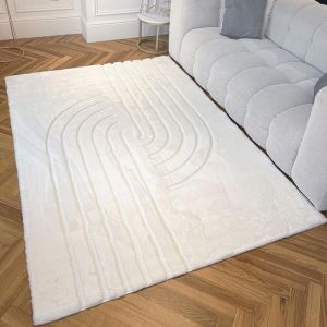 Tapis de salon doux à motif en relief - NAZAR RUGS - ALASKA - Blanc - 160x230 cm