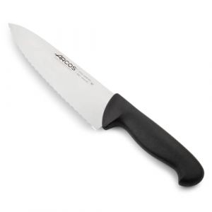 Arcos Couteau de Chef Professionnel - Lame Dentel&eacute;e Acier Inoxydable NITRUM 20 cm - Manche Polypropyl&egrave;ne Noir - Durabilit&eacute; et Pr&eacute;cision - S&eacute;rie 2900