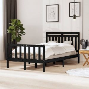 Image de VidaXL Cadre de Lit Bois Massif Noir 120x190 cm Petit Double - Noir