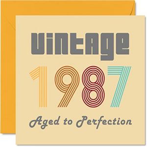 Cartes d'anniversaire 37 ans pour homme et femme – Vintage 1987 Aged To Perfection – Carte d'anniversaire amusante pour elle et lui, 145 mm x 145 mm pour meilleure amie, maman, papa, frère, sœur,
